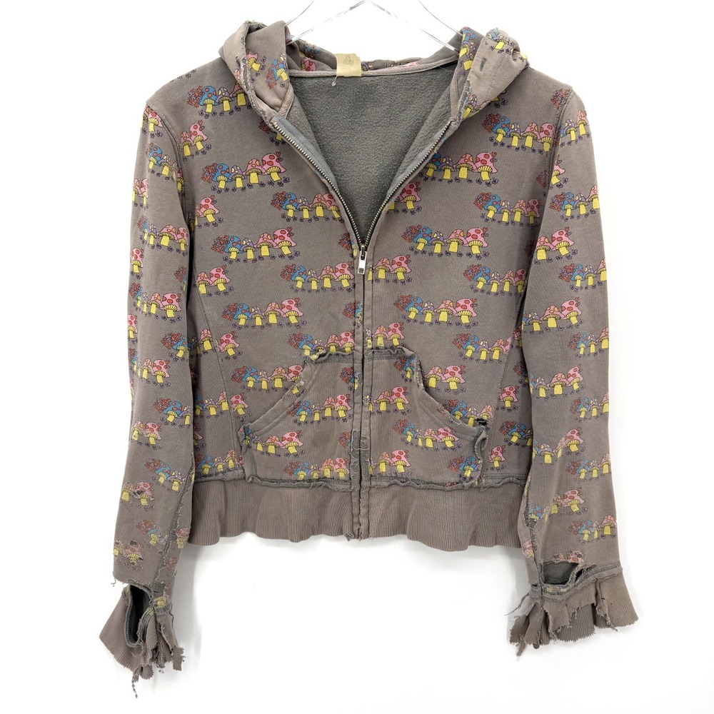 Loyal‎ Army Y2K Thrashed Mushroom Hoodie Zip Up Size M Grunge Emo Mall Goth